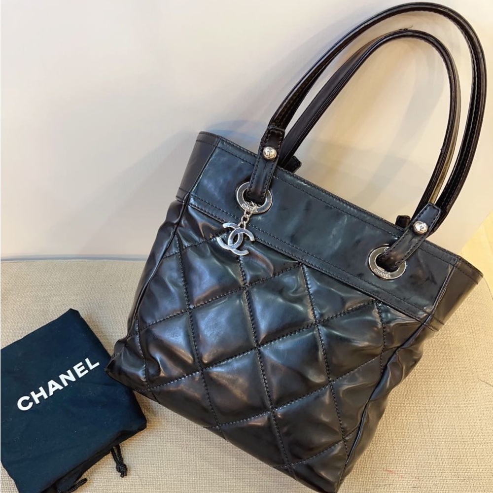 Chanel Black Quilted Leather Petite Paris Biarritz Shopping Tote Bag
